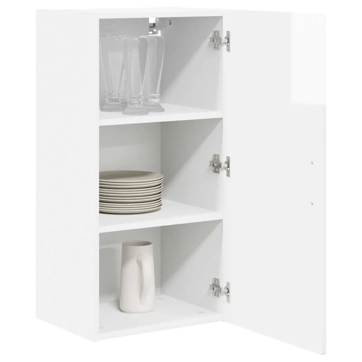 Wall Cabinet Kitchen Storage High Gloss White Modern Shelves Compartments