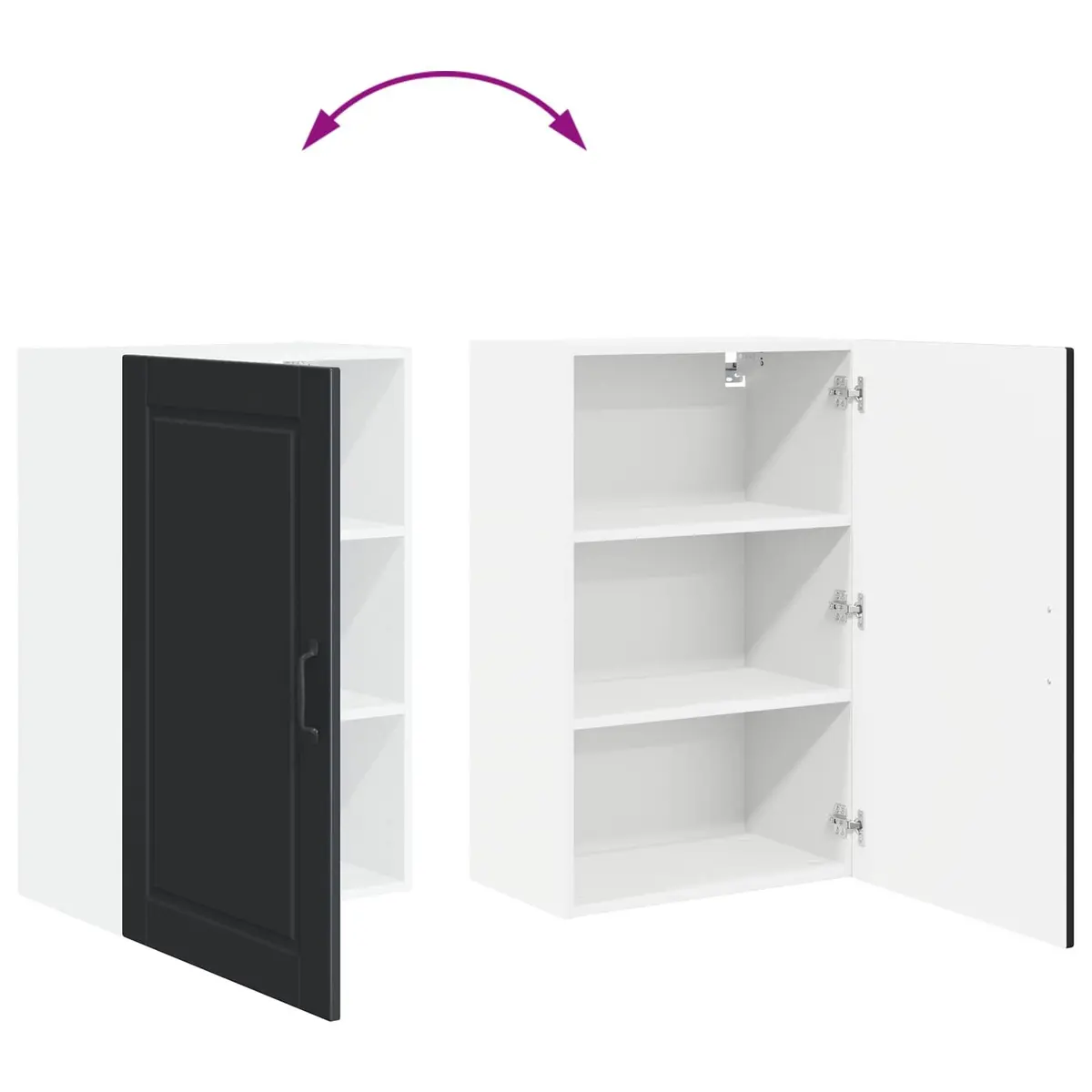 Black Wall Cabinet Kitchen Storage Cupboard 50 x 31 x 80 cm Wall Mounted Unit