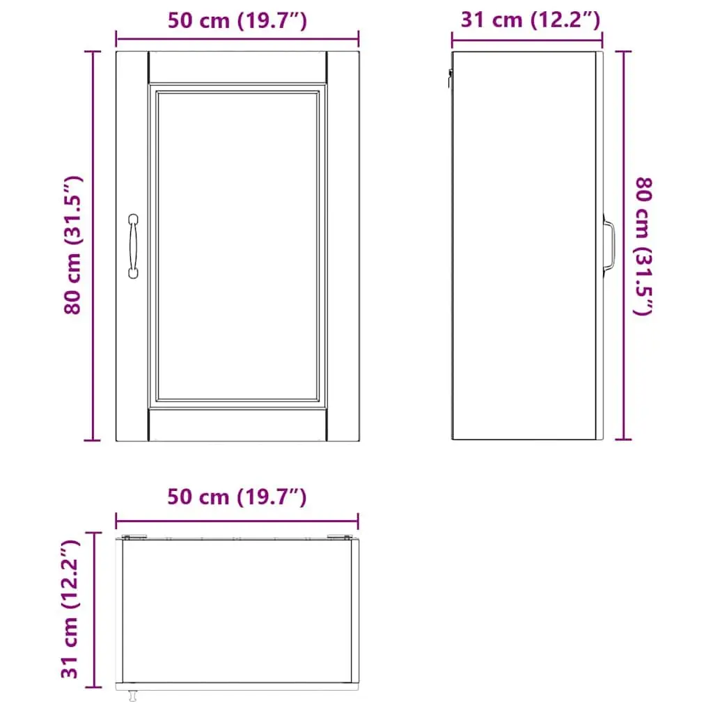 Black Wall Cabinet Kitchen Storage Cupboard 50 x 31 x 80 cm Wall Mounted Unit