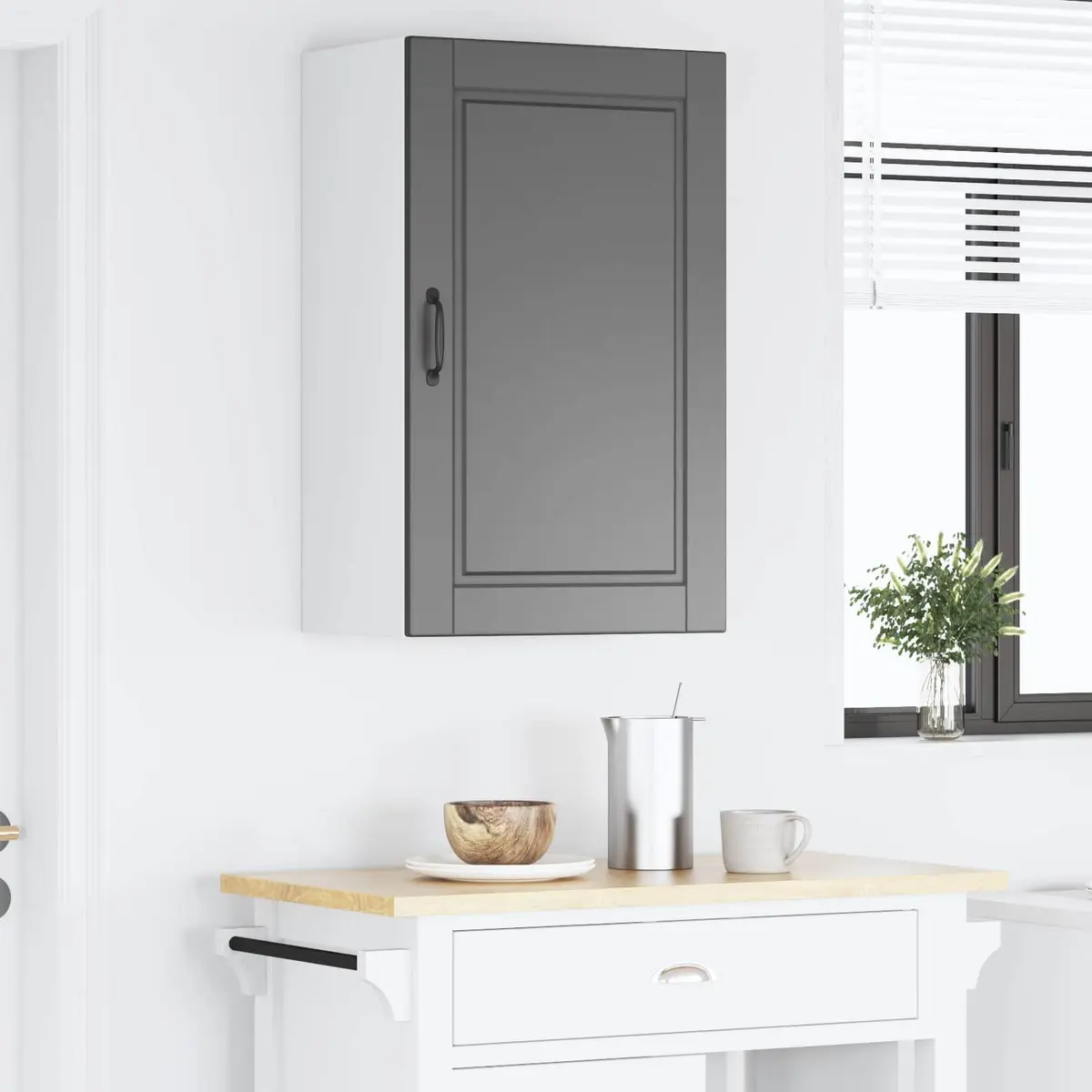 Black Wall Cabinet Kitchen Storage Cupboard 50 x 31 x 80 cm Wall Mounted Unit