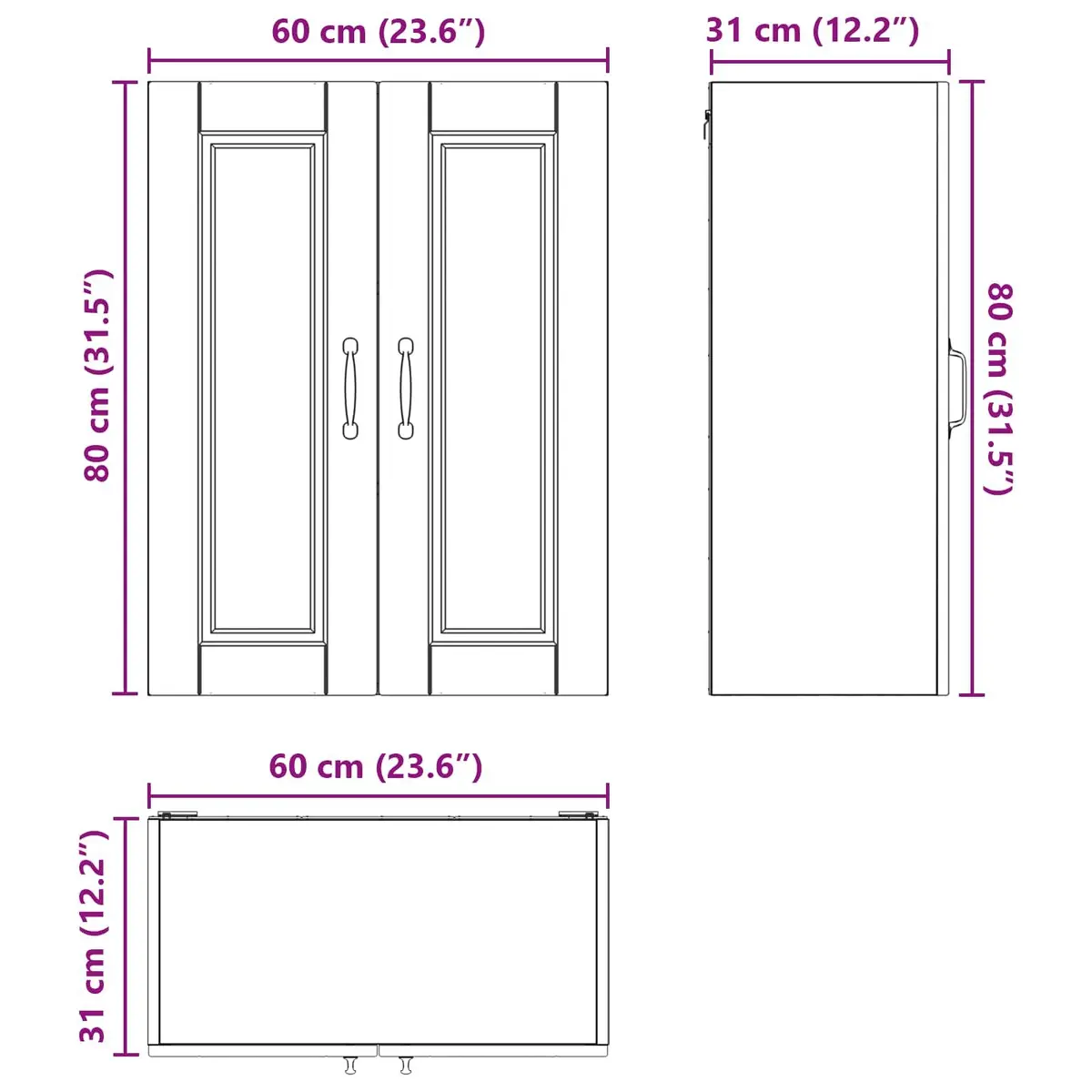 Kitchen Wall Cabinet in Black Engineered Wood 60x31x80cm