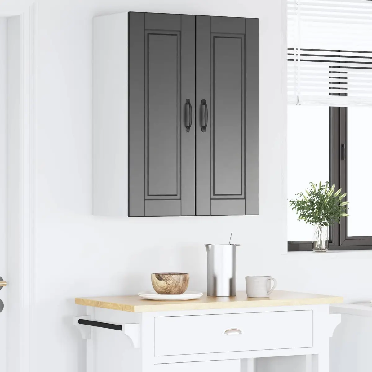 Kitchen Wall Cabinet in Black Engineered Wood 60x31x80cm