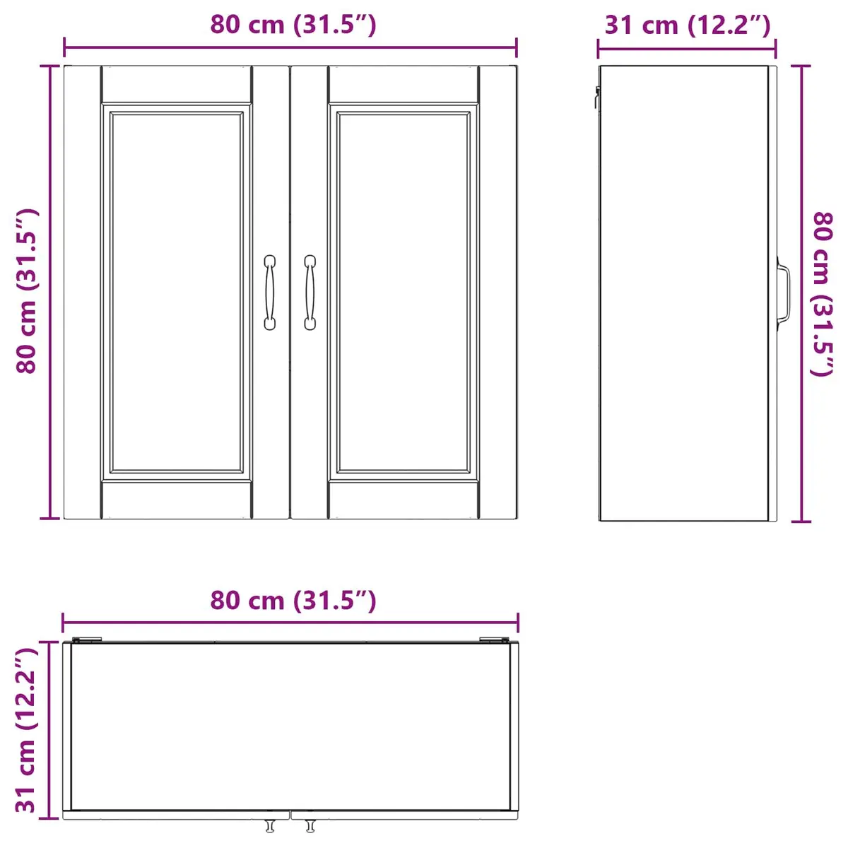 Wall Cabinet Kitchen Storage Engineered Wood 80x31x80cm Black