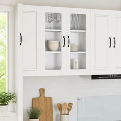 Wall Glass Cabinet White 80x31x80cm Kitchen Storage Engineered Wood Shelves