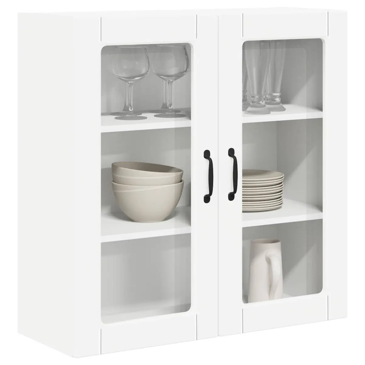 Wall Glass Cabinet White 80x31x80cm Kitchen Storage Engineered Wood Shelves