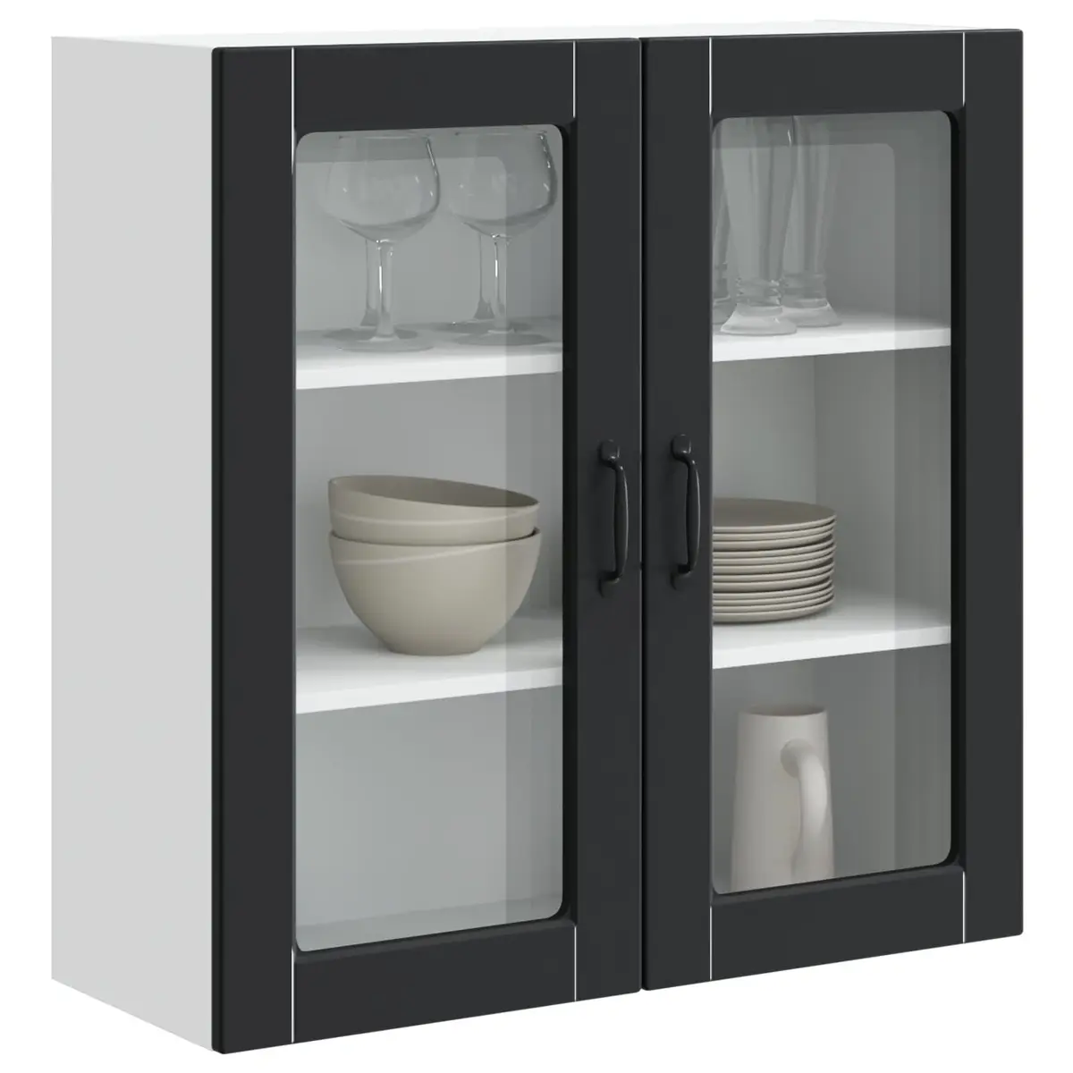 Wall Glass Cabinet PORTO Black Kitchen Storage 80x31x80cm Engineered Wood