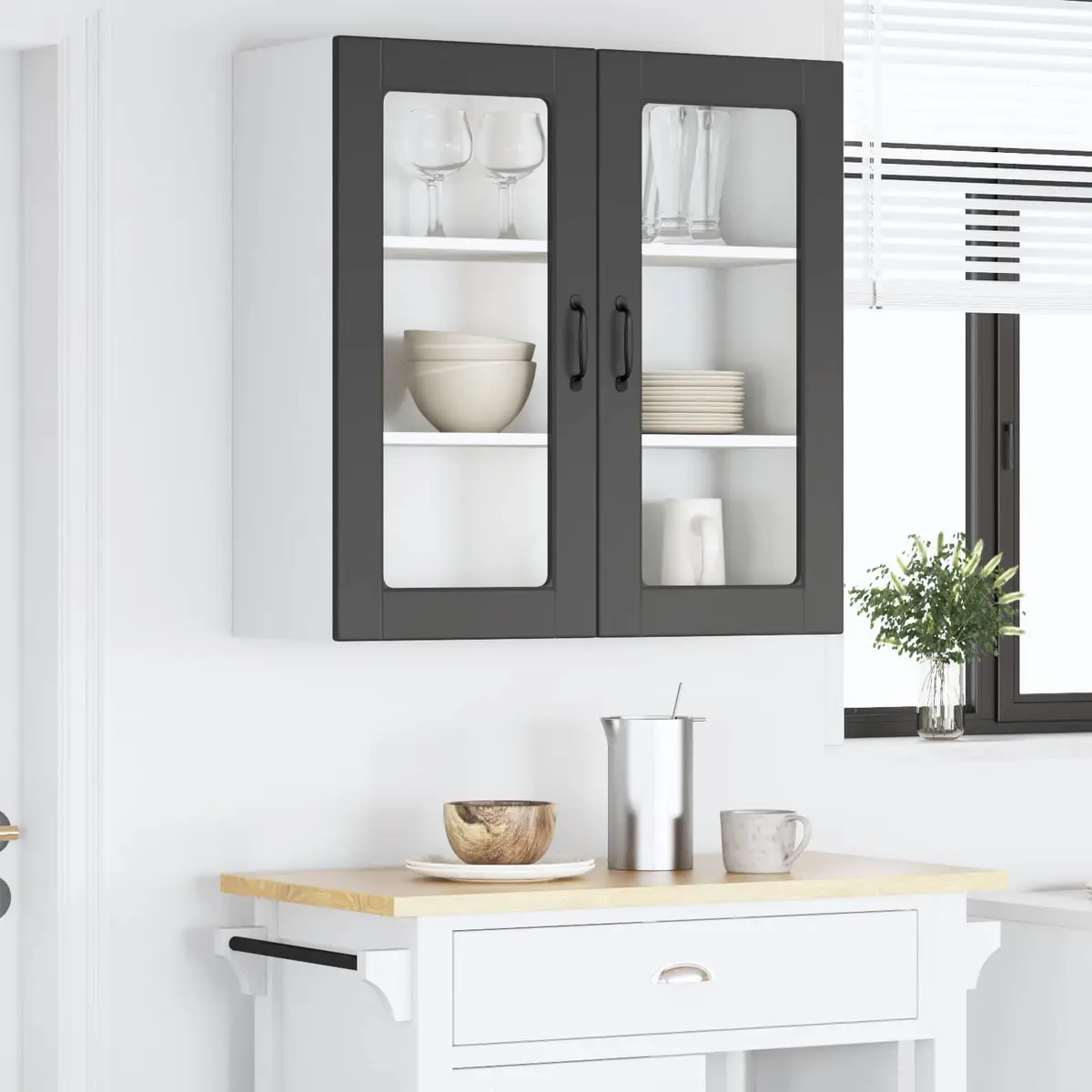 Wall Glass Cabinet PORTO Black Kitchen Storage 80x31x80cm Engineered Wood
