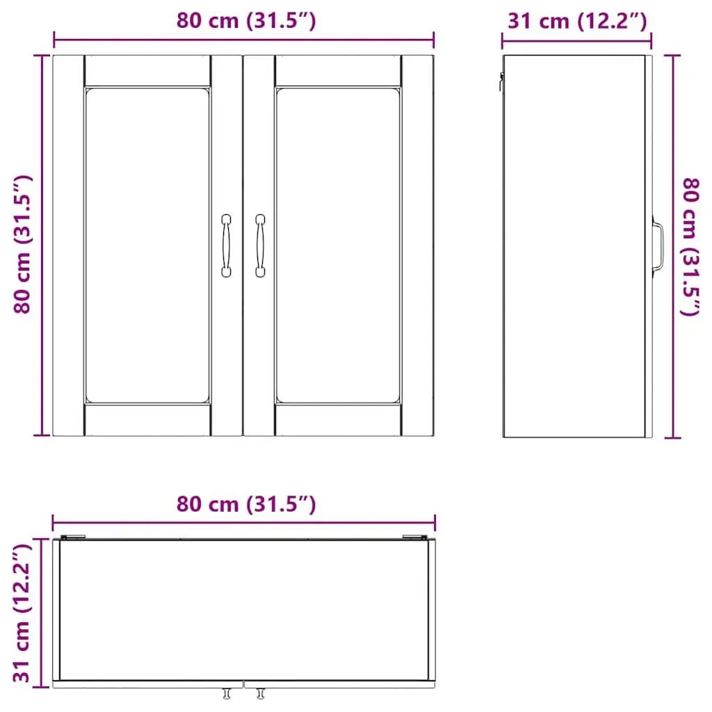 Wall Glass Cabinet Kitchen Storage Wall-Mounted 80 x 31 x 80 cm High Gloss White