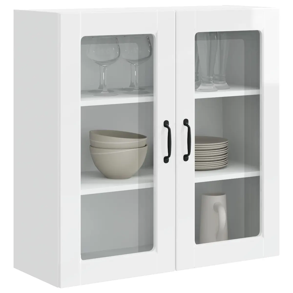 Wall Glass Cabinet Kitchen Storage Wall-Mounted 80 x 31 x 80 cm High Gloss White