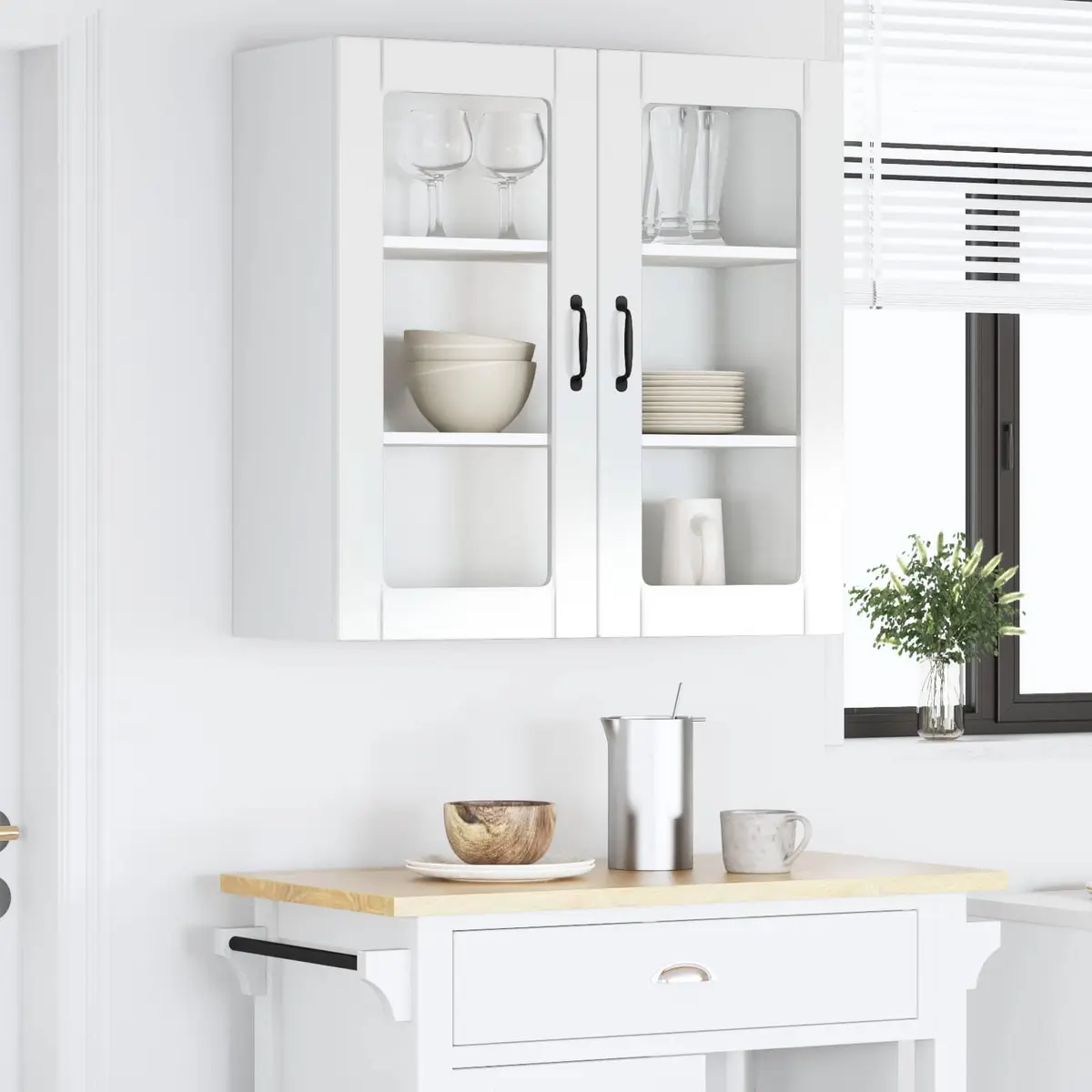 Wall Glass Cabinet Kitchen Storage Wall-Mounted 80 x 31 x 80 cm High Gloss White