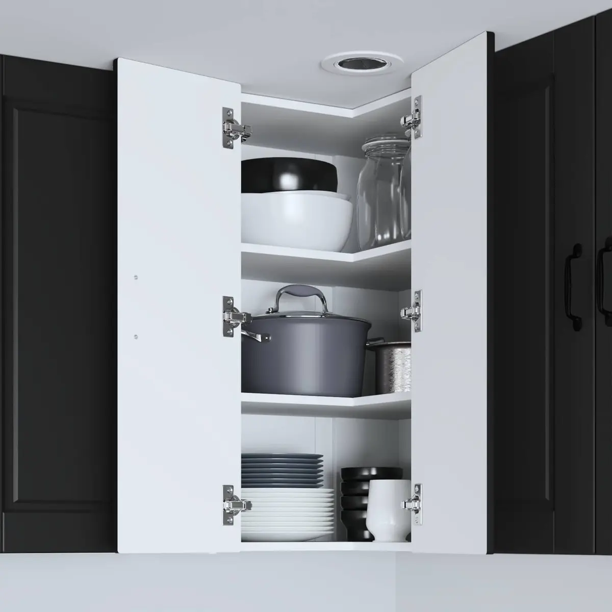 Wall Corner Kitchen Cabinet Storage Shelves Organiser Unit 57x57x80cm Black