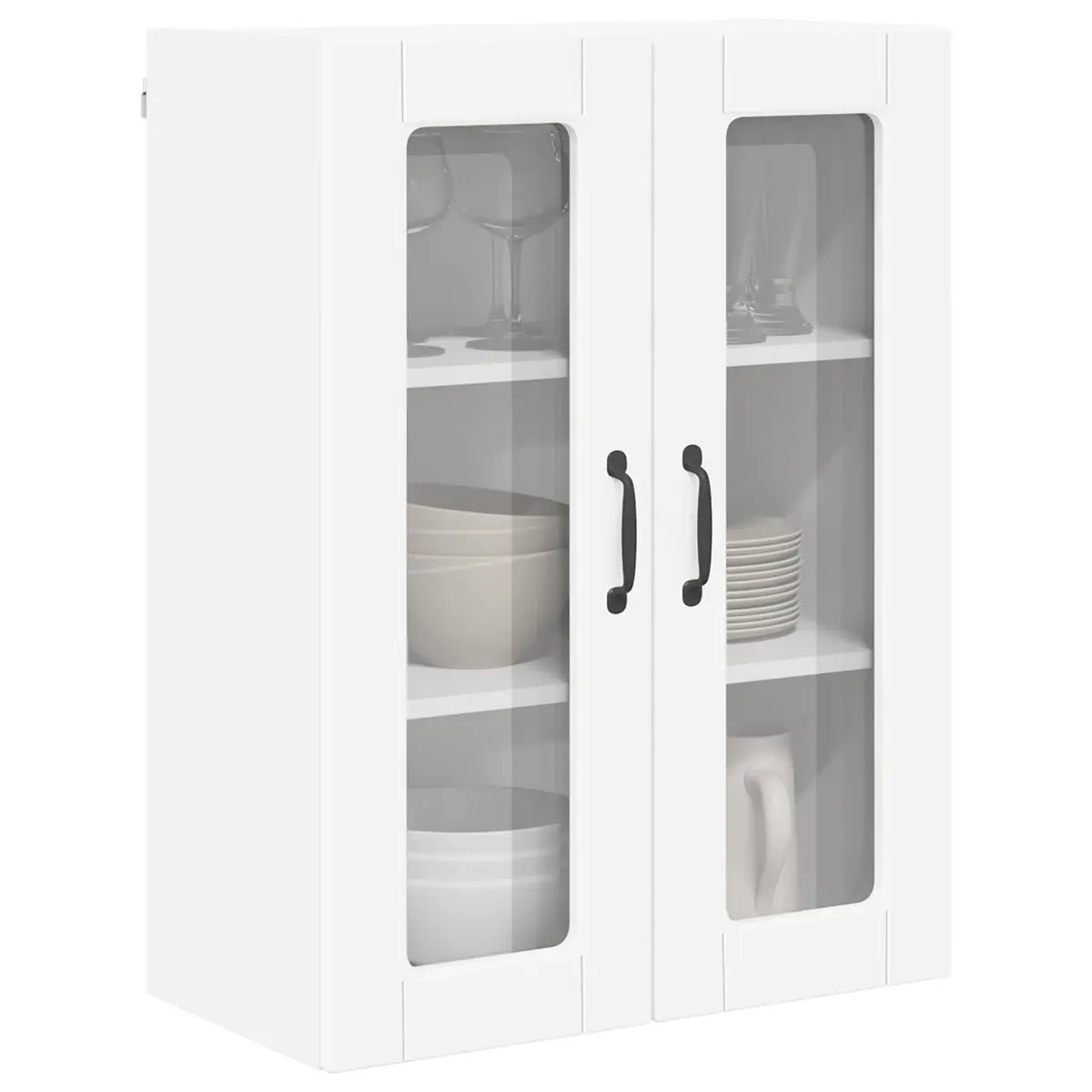 Wall Mounted Glass Kitchen Cabinet White Storage Unit 60x31x80cm Engineered Wood