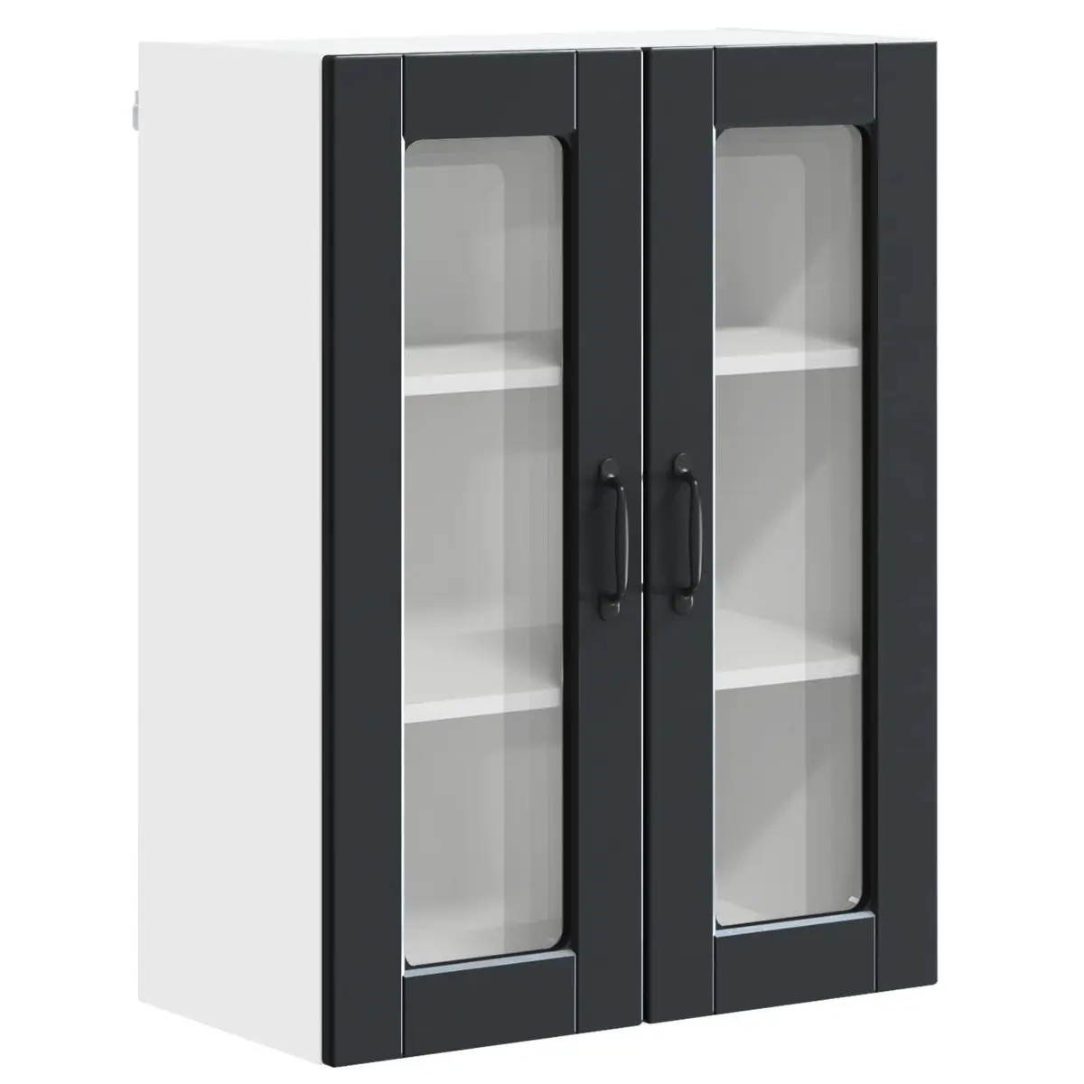 Wall Glass Cabinet Black Kitchen Storage 60x31x80cm Engineered Wood Shelves
