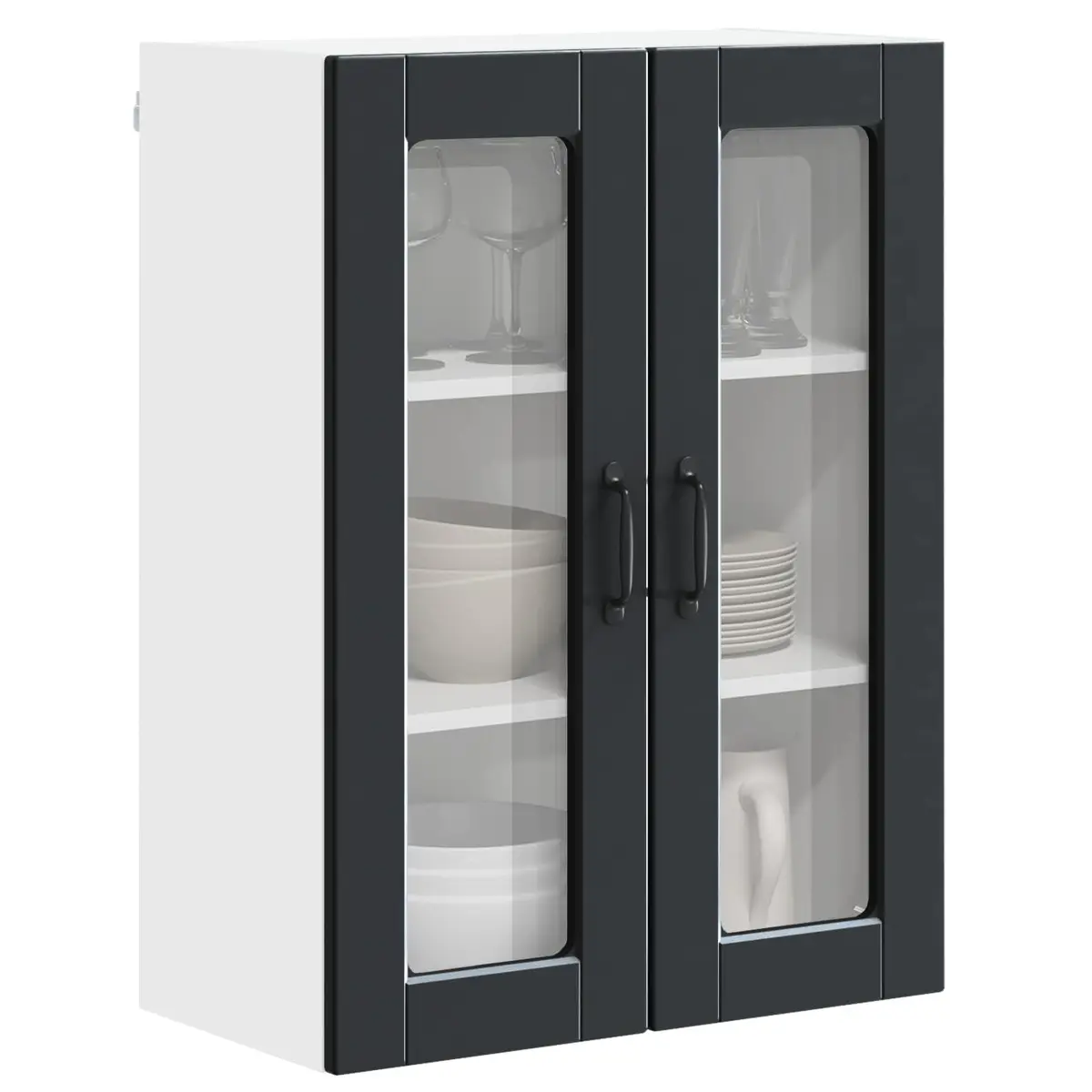 Wall Glass Cabinet Black Kitchen Storage 60x31x80cm Engineered Wood Shelves