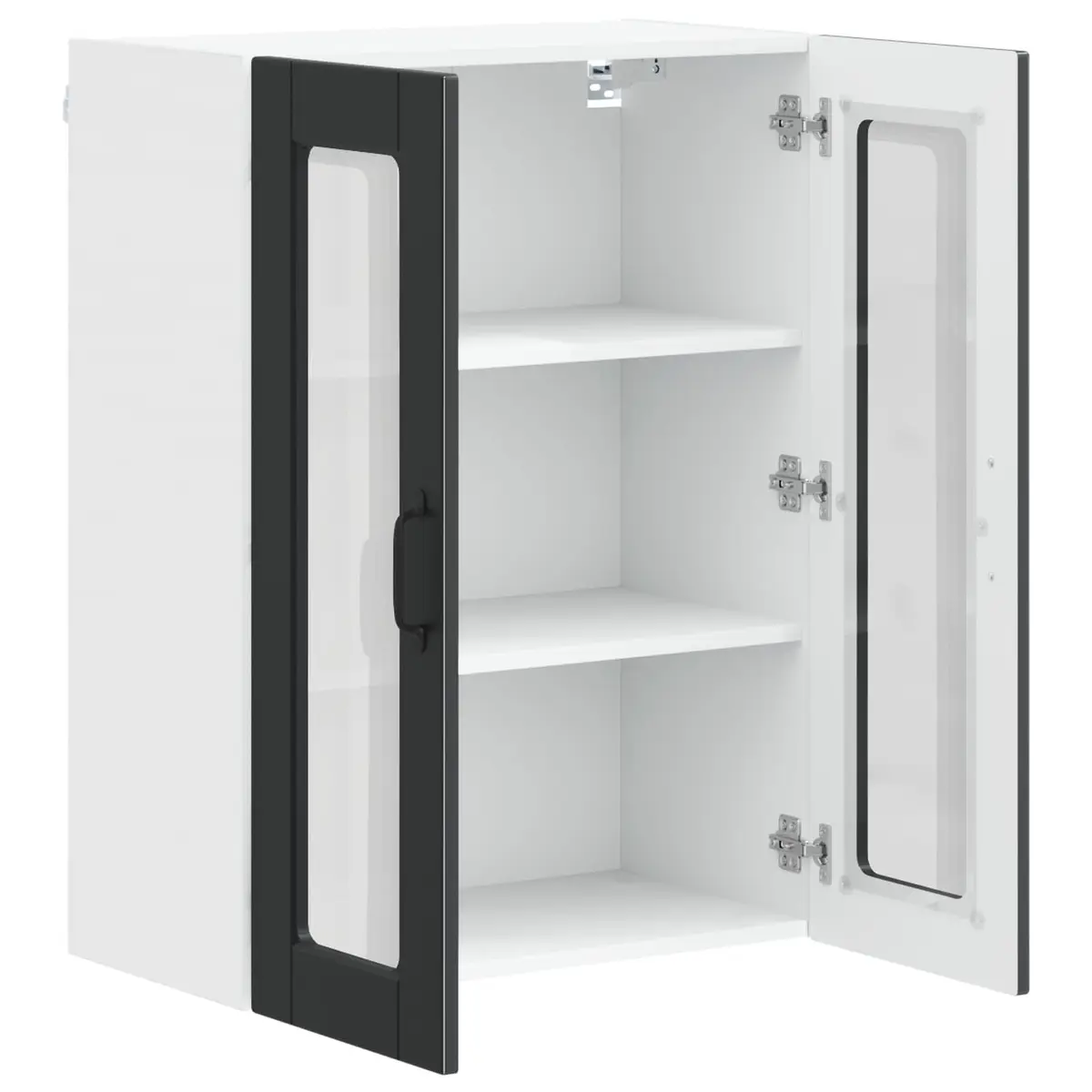 Wall Glass Cabinet Black Kitchen Storage 60x31x80cm Engineered Wood Shelves