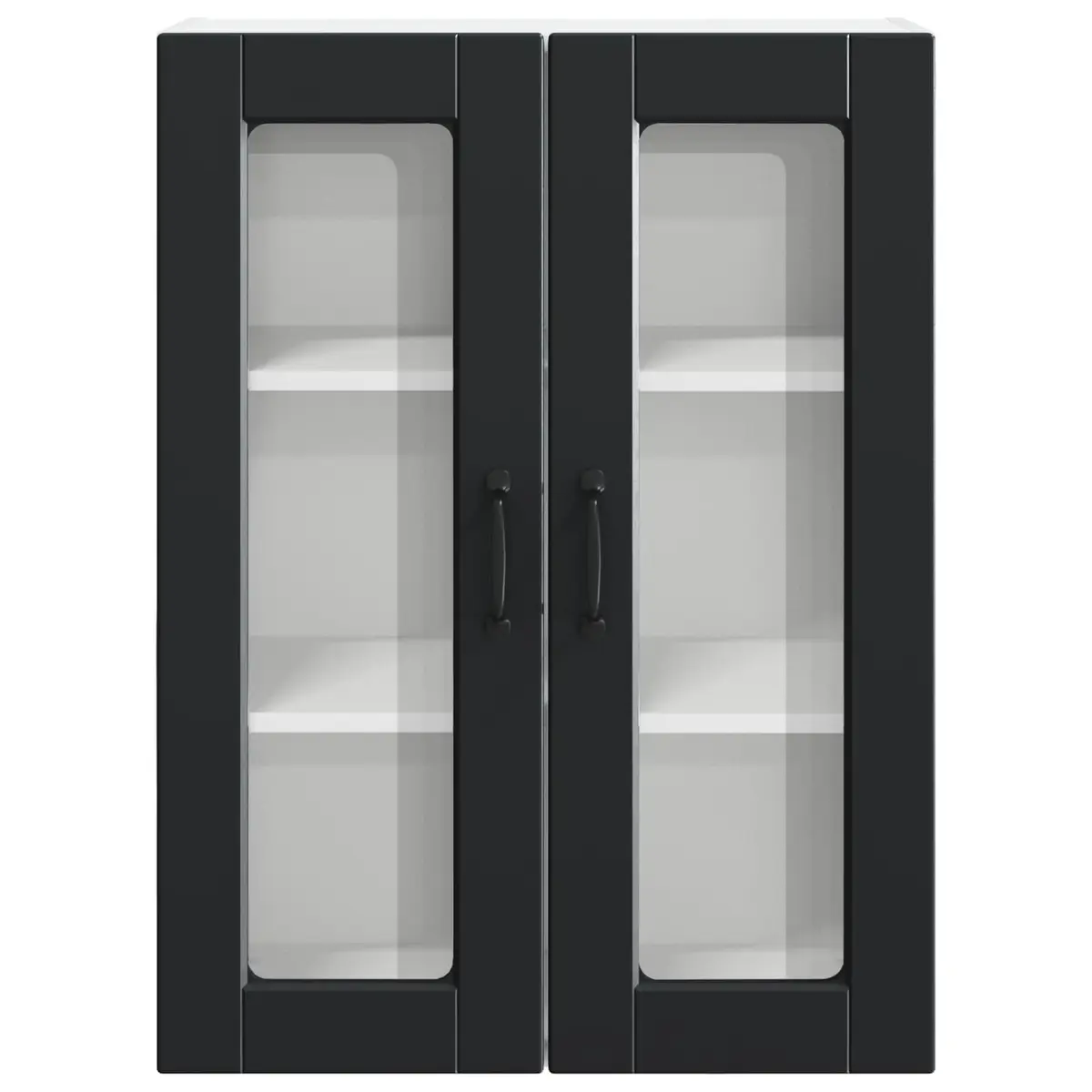 Wall Glass Cabinet Black Kitchen Storage 60x31x80cm Engineered Wood Shelves