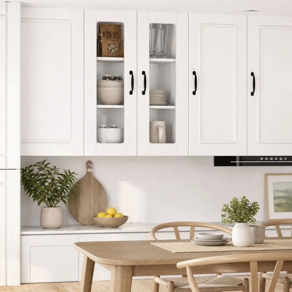 Wall Mounted Kitchen Cabinet High Gloss White Storage Shelves Compartments