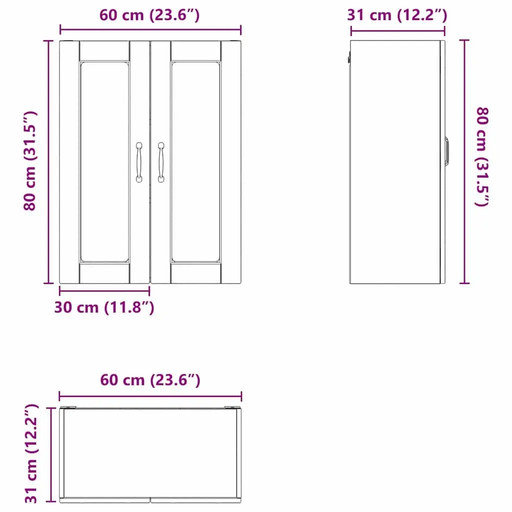 Wall Mounted Kitchen Cabinet High Gloss White Storage Shelves Compartments