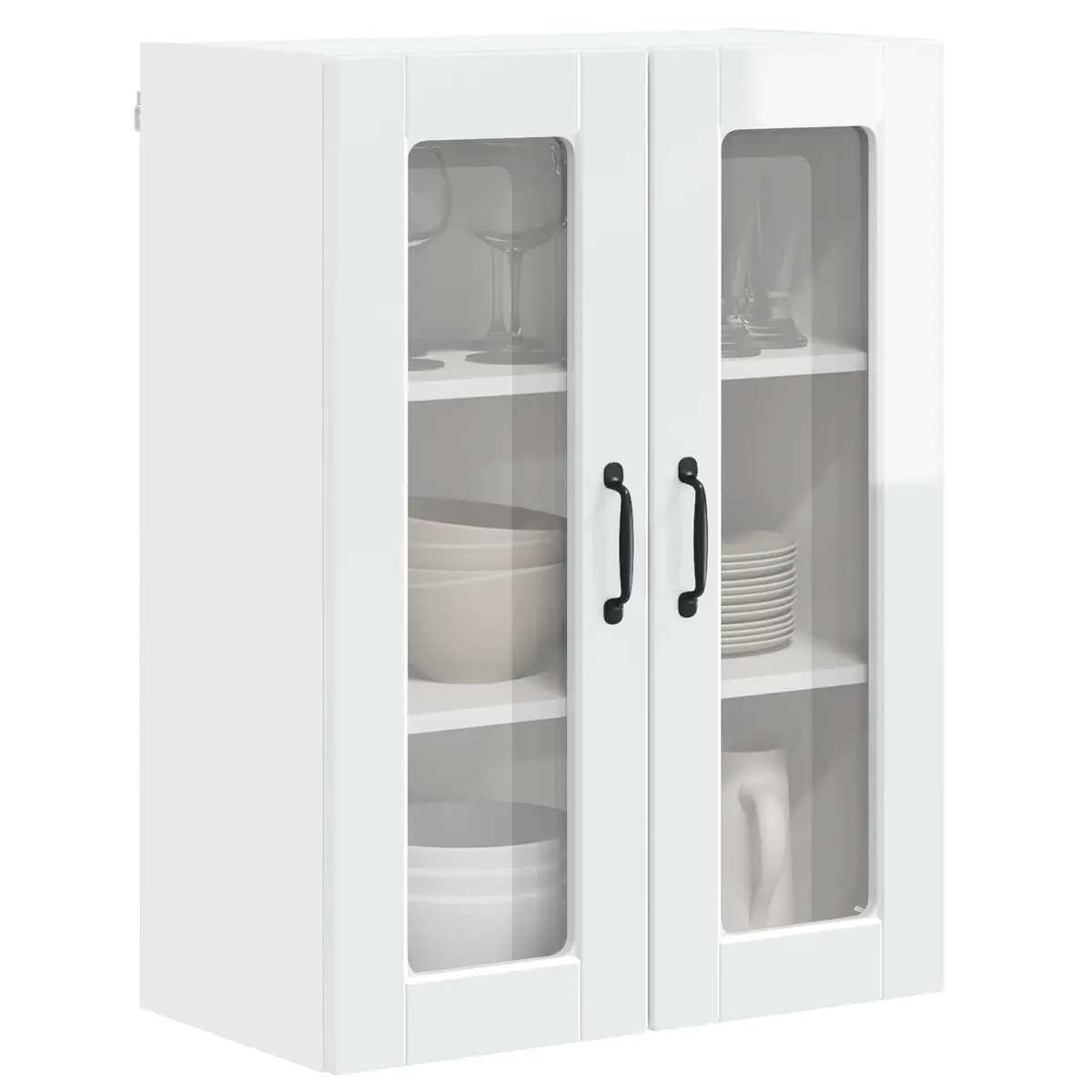 Wall Mounted Kitchen Cabinet High Gloss White Storage Shelves Compartments