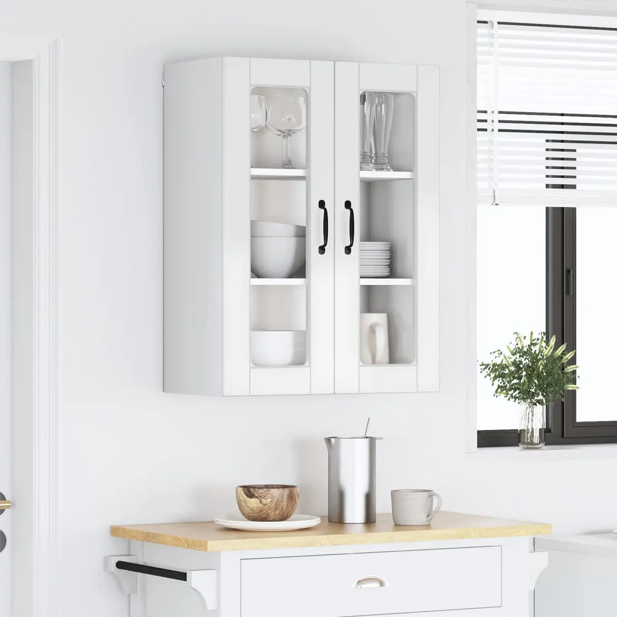 Wall Mounted Kitchen Cabinet High Gloss White Storage Shelves Compartments