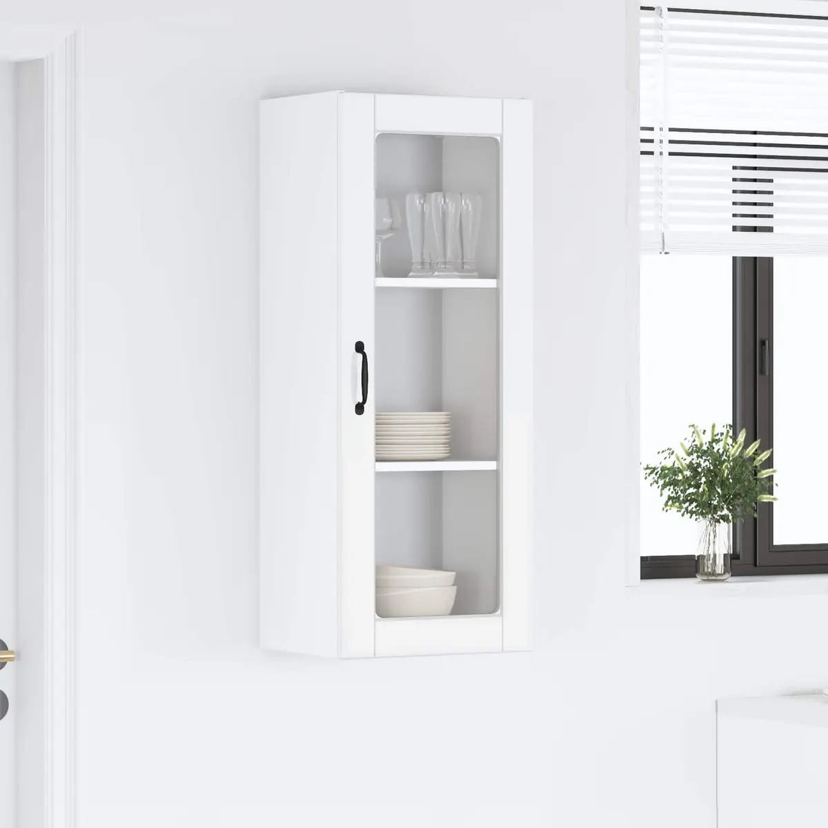 Wall Glass Kitchen Cabinet Storage High Gloss White 40x31x100cm Modern Design