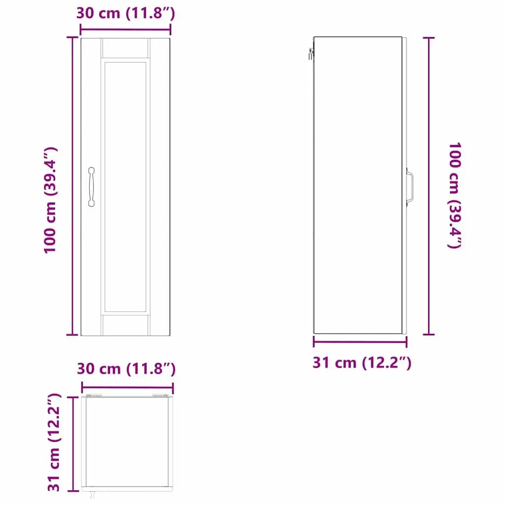 Wall Cabinet Kitchen Storage Unit 30x31x100cm White Engineered Wood Shelves
