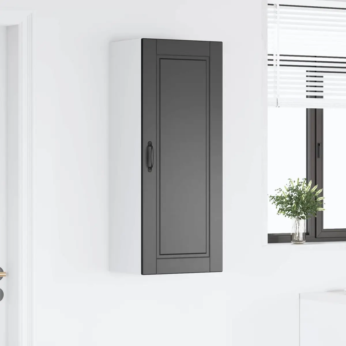Black Engineered Wood Wall Cabinet for Kitchens