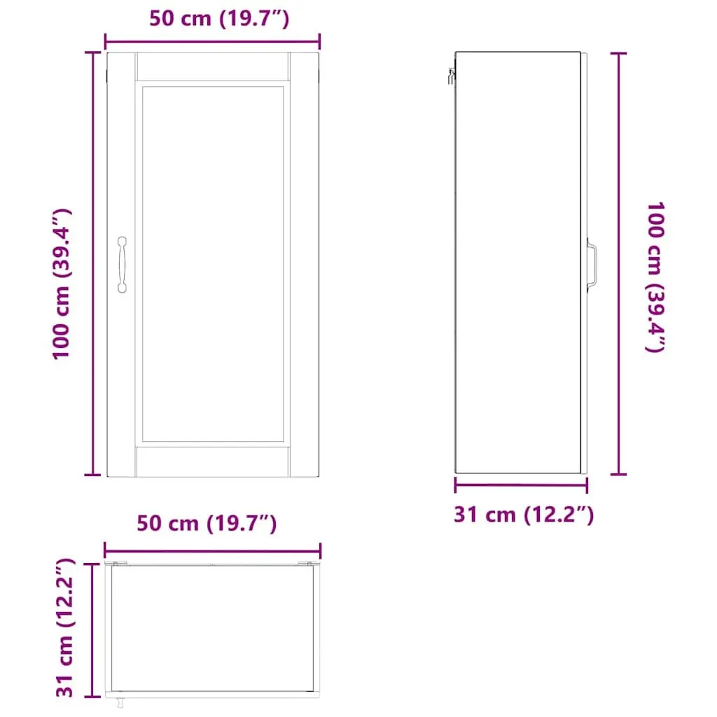 Wall Cabinet Kitchen Storage 50x31x100cm White Engineered Wood Shelves Organiser