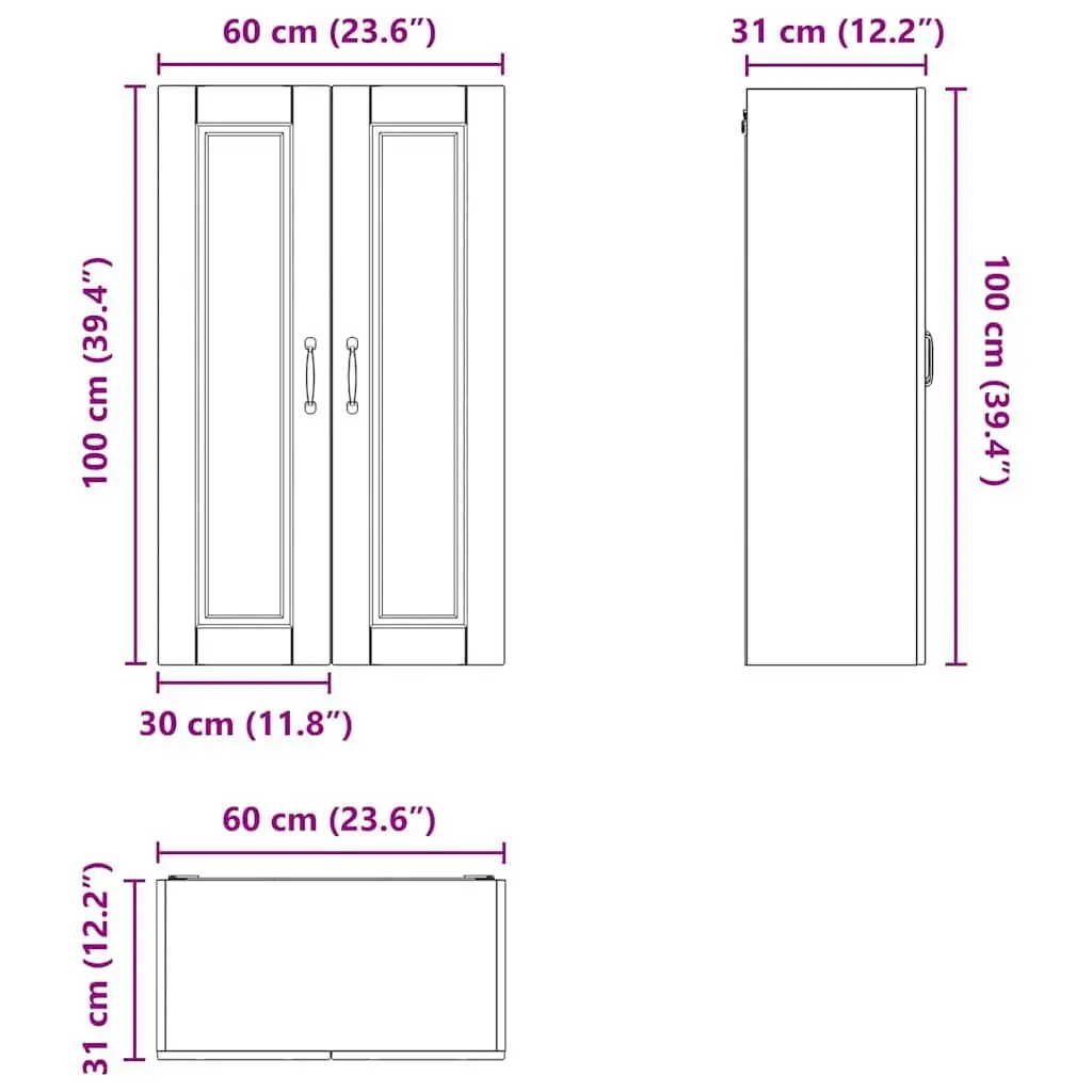 Wall Cabinet White Kitchen Storage Engineered Wood 60x31x100cm Shelves