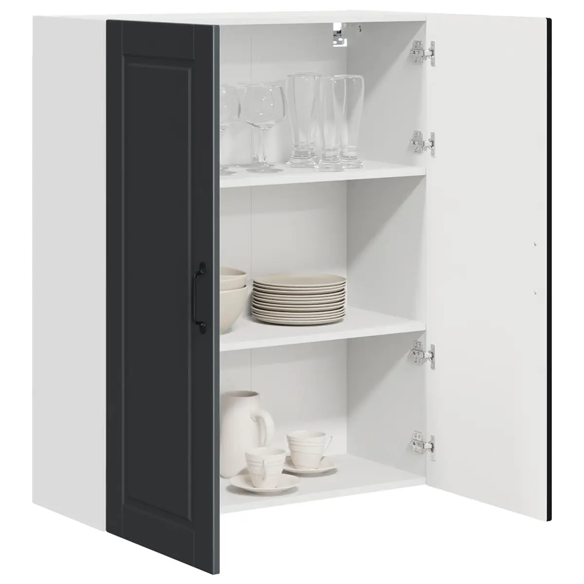 Wall Cabinet Kitchen Storage Black Engineered Wood Shelves Compartments
