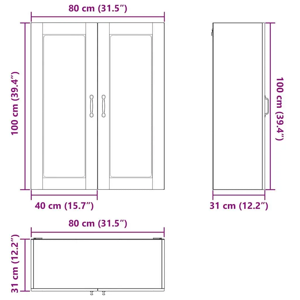 Wall Glass Cabinet Kitchen Storage 80x31x100cm Black Engineered Wood