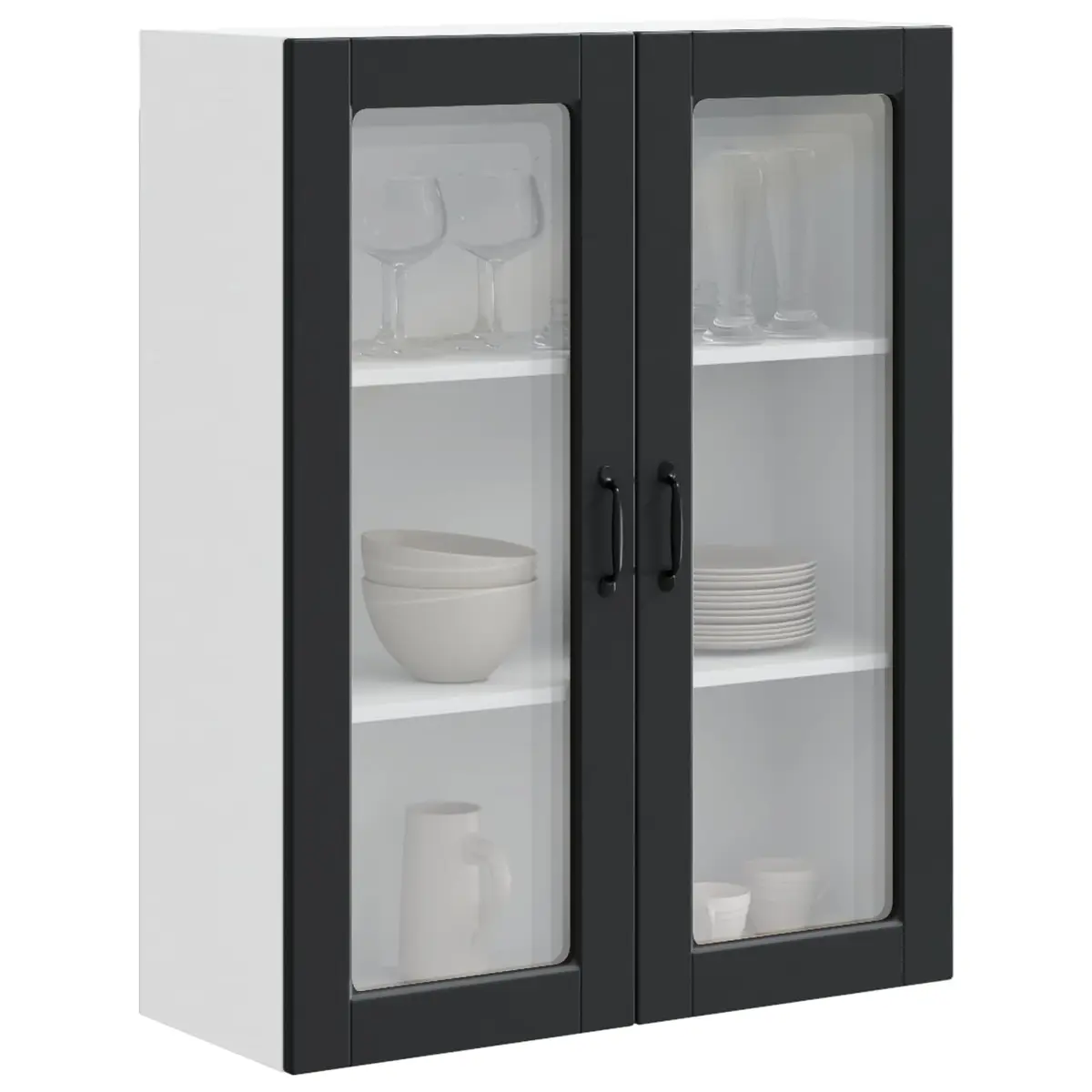 Wall Glass Cabinet Kitchen Storage 80x31x100cm Black Engineered Wood