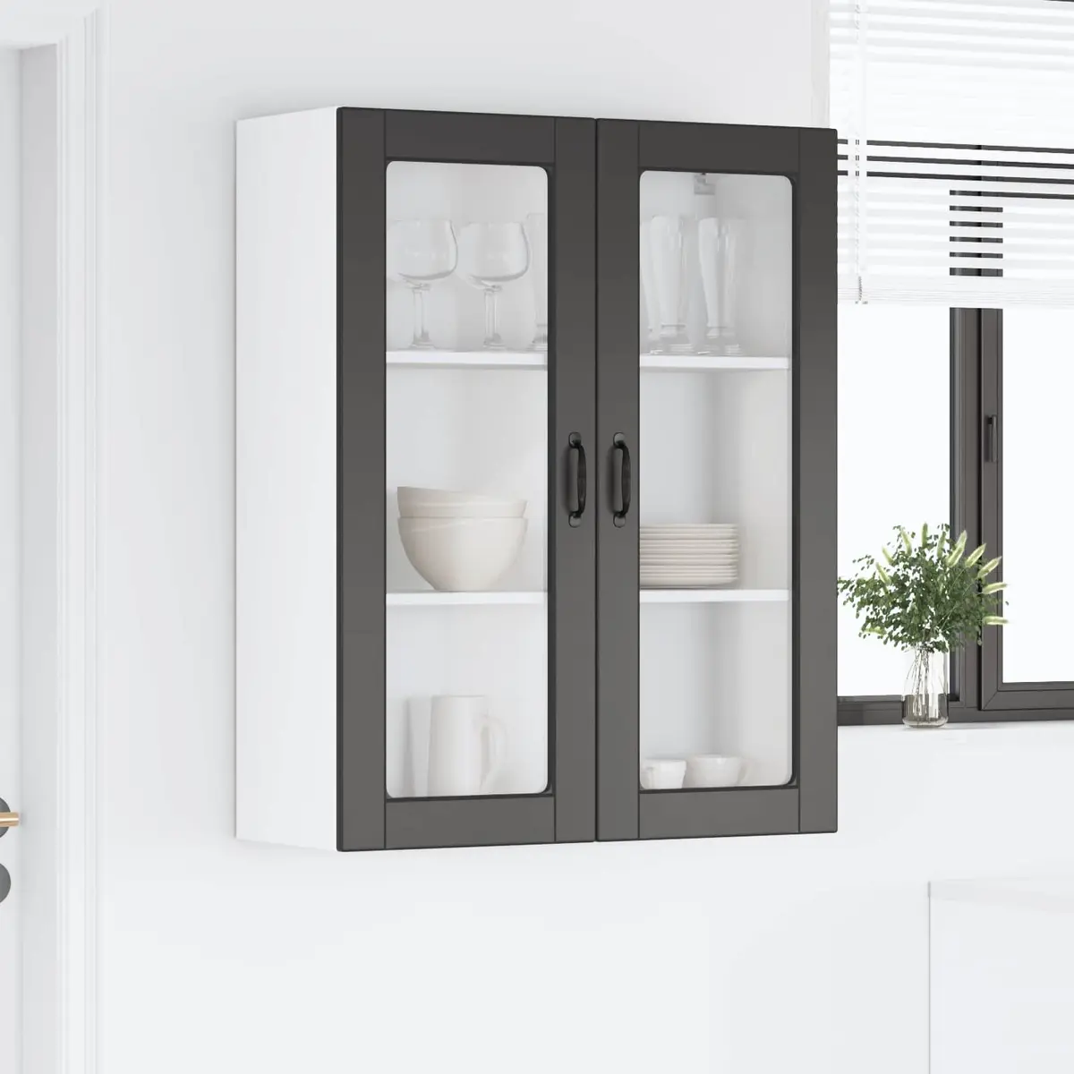 Wall Glass Cabinet Kitchen Storage 80x31x100cm Black Engineered Wood