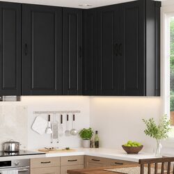 Wall Corner Kitchen Cabinet Black Storage Shelves Compartments 57x57x100cm