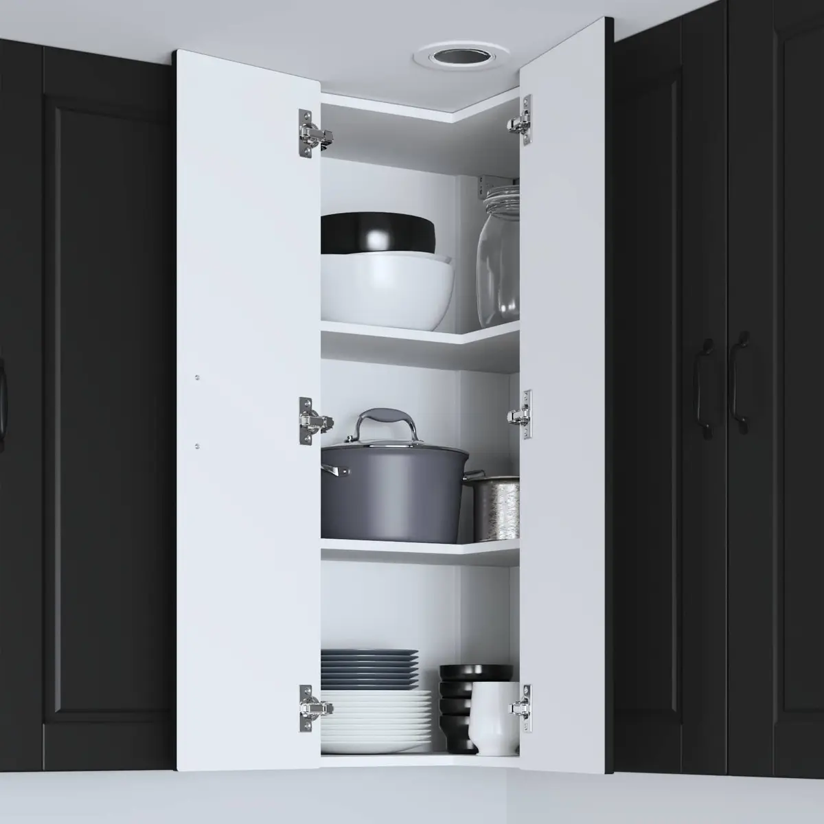 Corner Kitchen Cabinet Black Storage Shelves 57x57x100cm