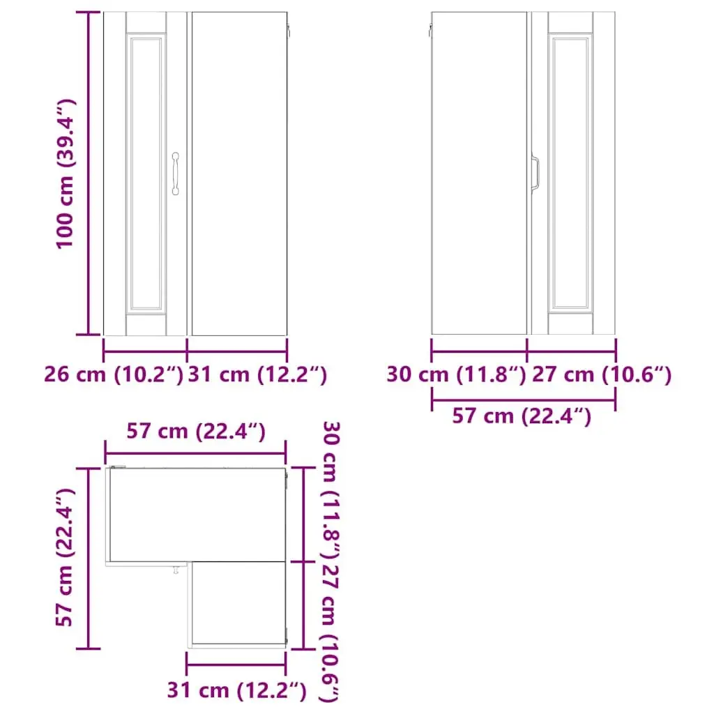 Wall Corner Kitchen Cabinet High Gloss White Modern Storage Unit 57x57x100 cm