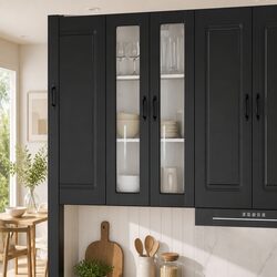 Reliable Wall-Mounted Black Kitchen Cabinet with Glass Panels