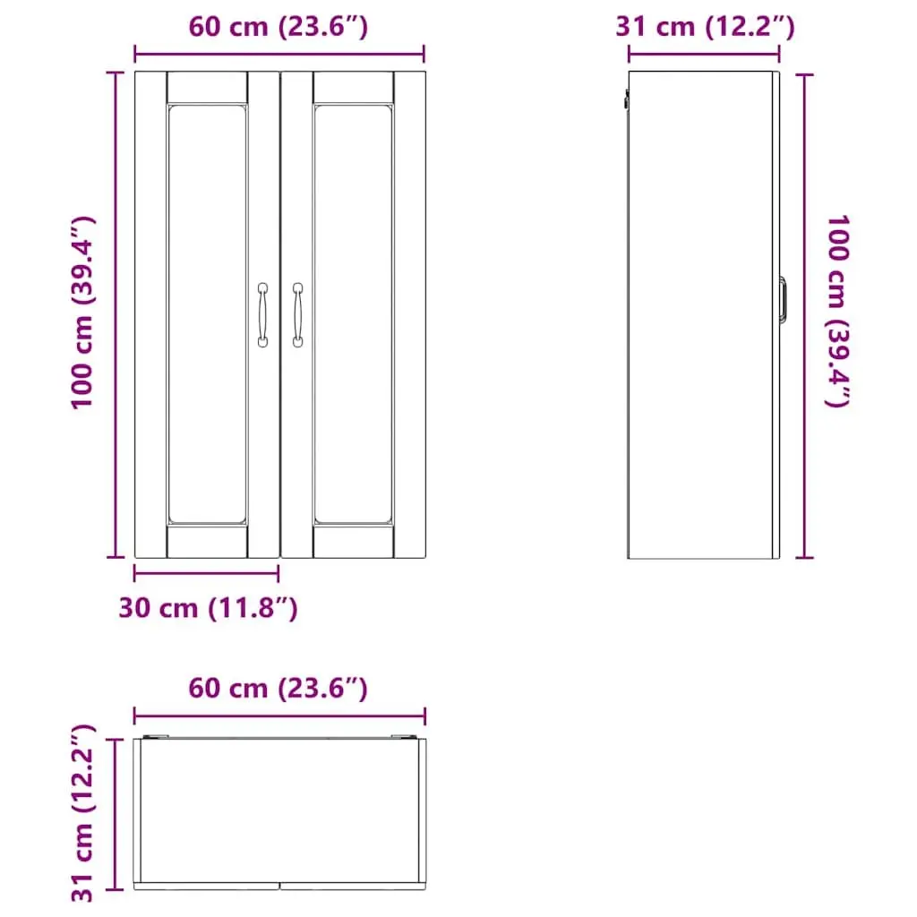 Wall-Mounted Kitchen Cabinet Black Storage 60x31x100cm Engineered Wood
