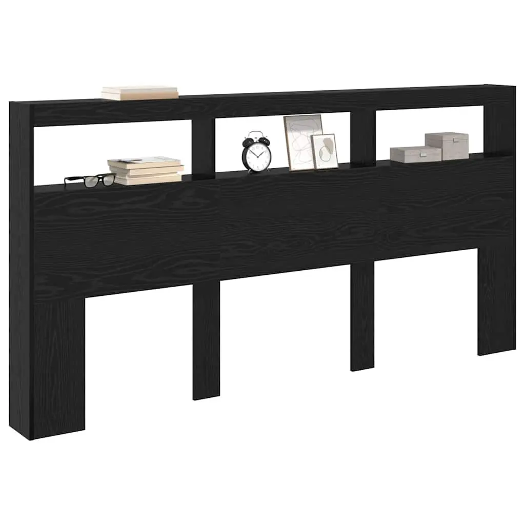 Black Engineered Wood Headboard 200cm Modern Bedroom Furniture LED Light USB