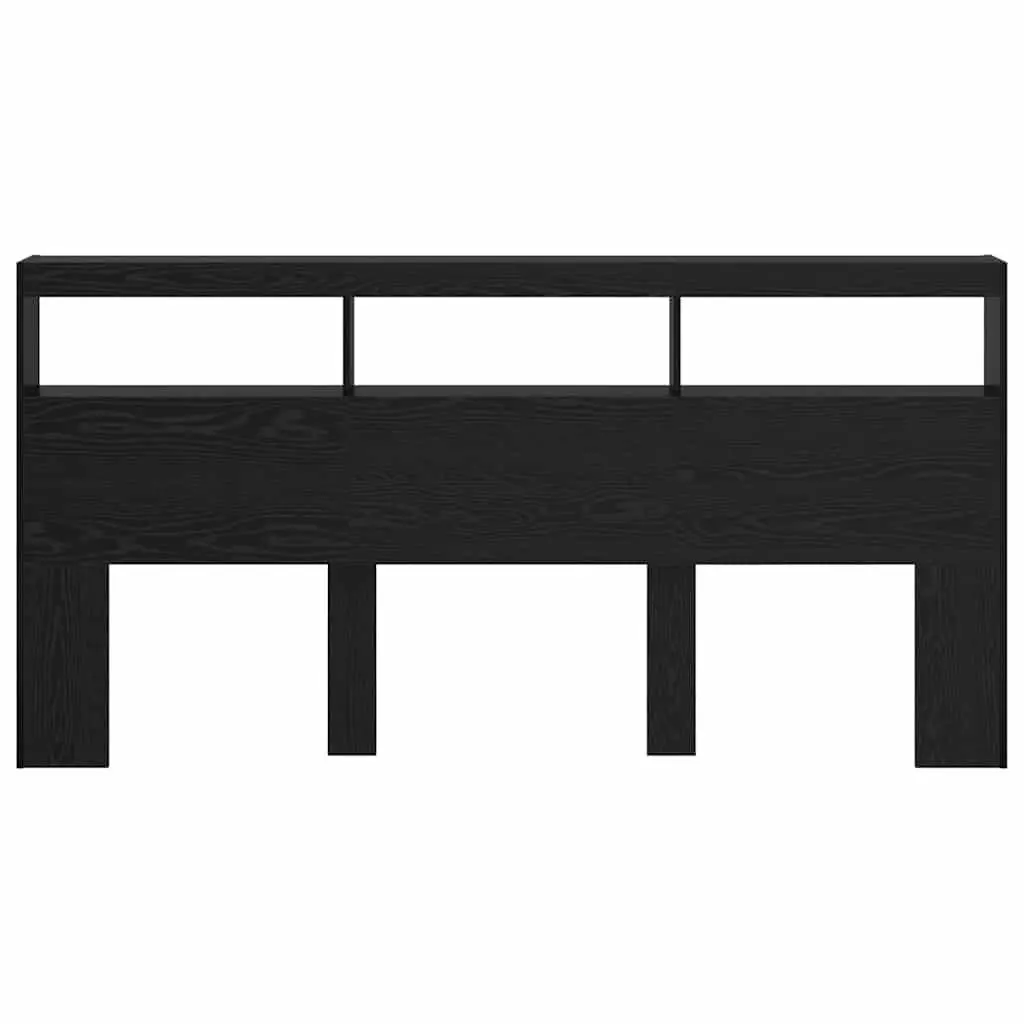 Black Engineered Wood Headboard 200cm Modern Bedroom Furniture LED Light USB