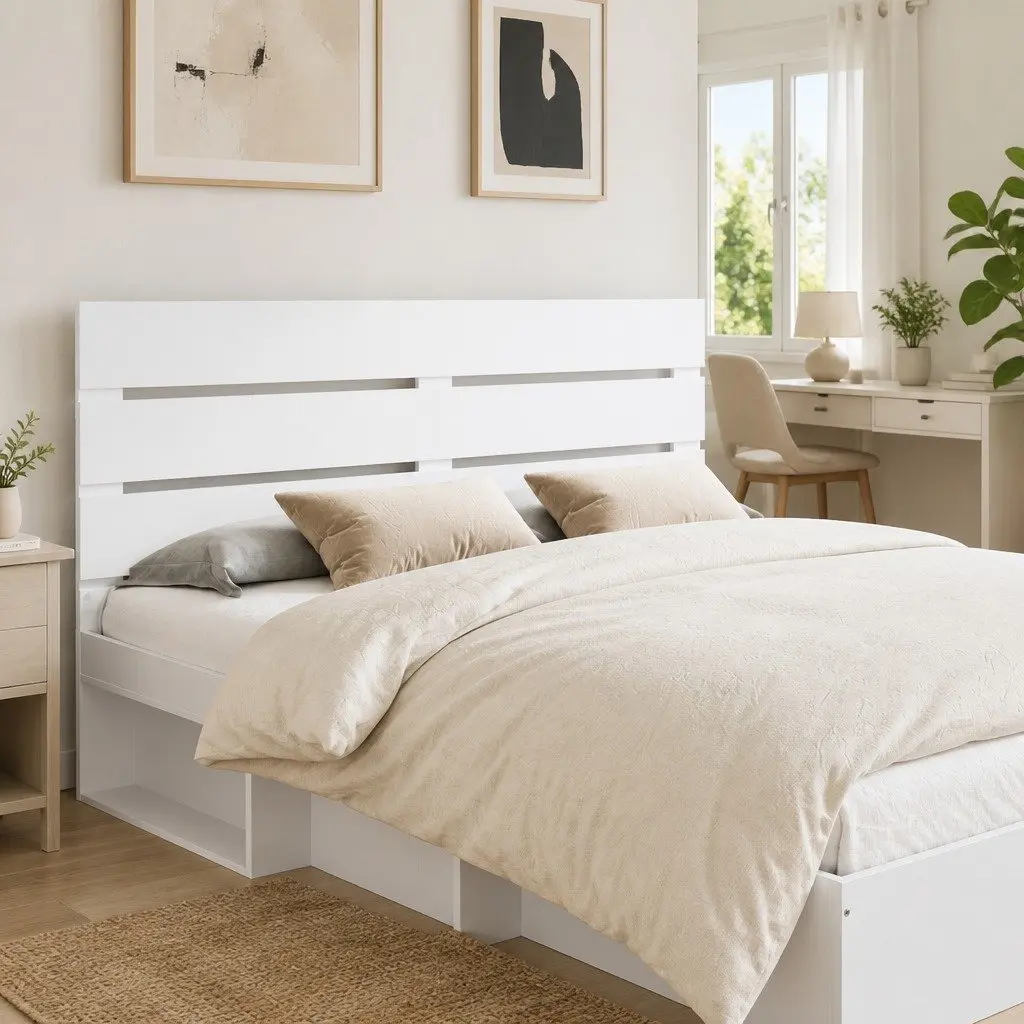 White Engineered Wood Headboard for Comfort
