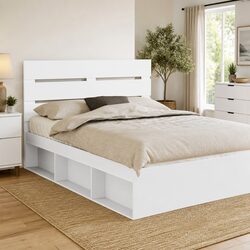 White Engineered Wood Headboard Modern Minimalist Bedroom Furniture Rectangular