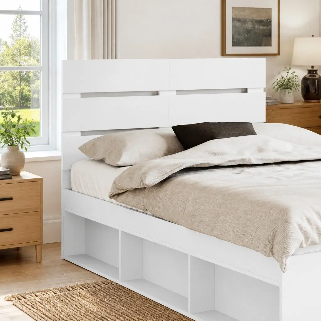 White Engineered Wood Headboard
