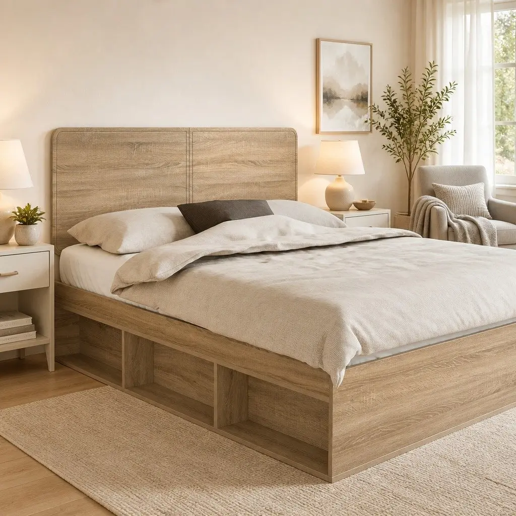 Headboard Brown Engineered Wood Rectangle Modern Bedroom Furniture