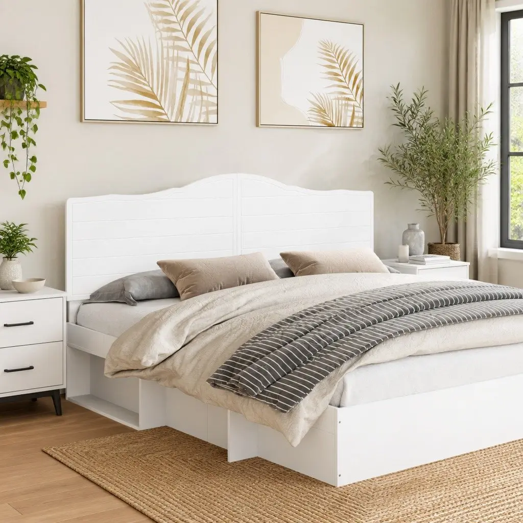 Headboard White Minimalist Engineered Wood Modern Bedroom Furniture Wall Mounted