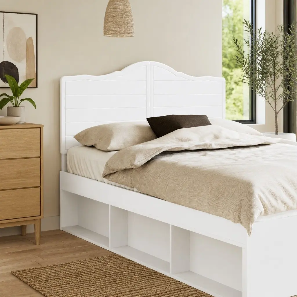 Headboard Minimalist Bedroom Furniture Engineered Wood Wall Mount White