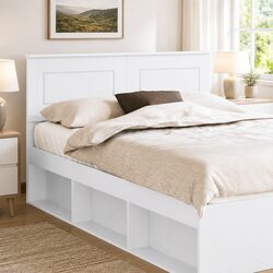 White Engineered Wood Headboard Modern Bedroom Furniture Rectangular Design
