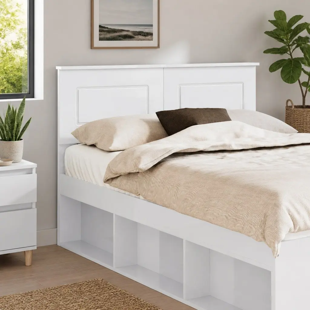 Headboard White Modern Bedroom Engineered Wood Rectangular Contemporary Bedframe