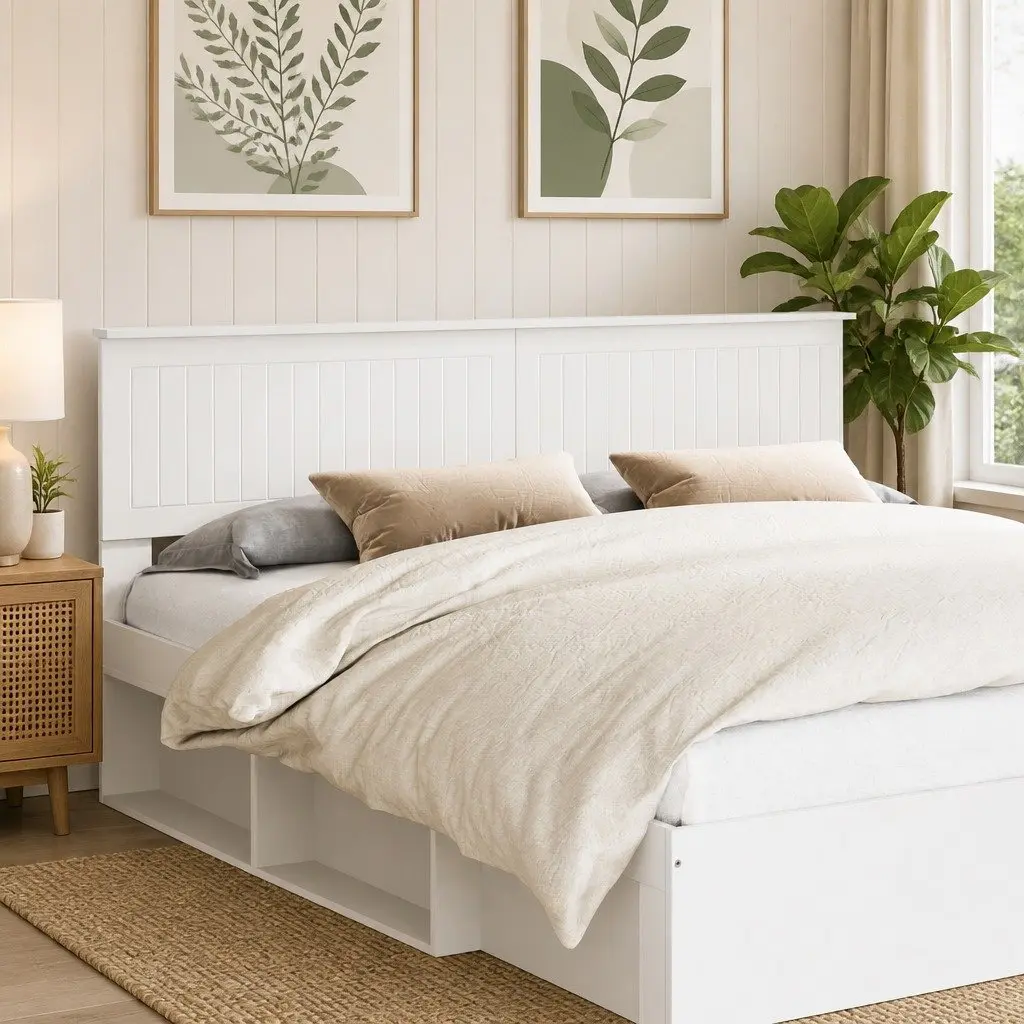 Engineered Wood Headboard Minimalist Bedroom Furniture Rectangular White
