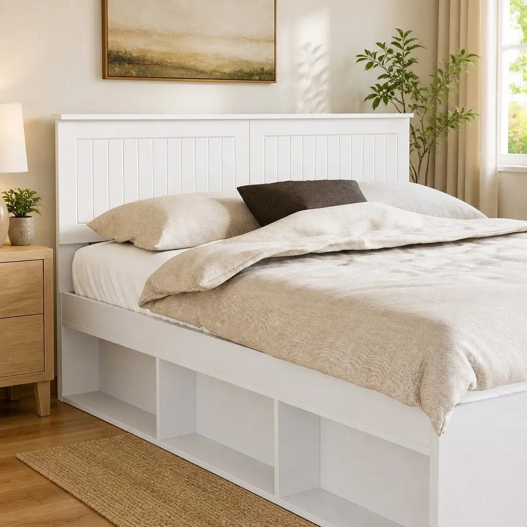 White Engineered Wood Headboard Modern Minimalist Bedroom Furniture Rectangular